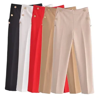 2023 Женские брюки с прямыми штанинами на металлических пуговицах Женские брюки Офисные брюки с высокой талией для женщин Корейские модные брюки-карандаш
