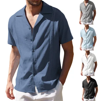 2023 Мужская свободная повседневная льняная рубашка Cuba Guayabella, пляжная рубашка с короткими рукавами, мужская