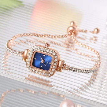 2023 Роскошные Женские часы с браслетом и кристаллами бриллиантов Модные Элегантные кварцевые наручные часы с регулируемым браслетом из нержавеющей стали