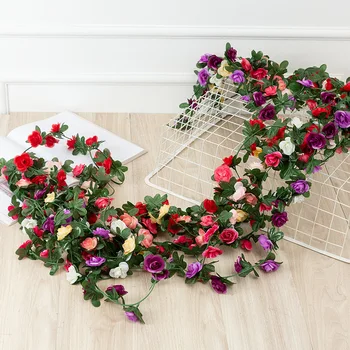 250 см Роза, искусственные цветы, розы из плюща, Шелковые искусственные цветы, Гирлянда, сделай сам для сада, дома, свадебного украшения, Цветочная лоза