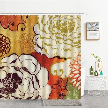 3d Водонепроницаемые Занавески для душа, Европейские занавески для ванной в стиле ретро с цветочным рисунком, с крючками, Декоративная сетка для ванны из полиэстера 180 * 200 см
