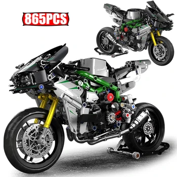 865ШТ Технические строительные блоки для мотоциклов MOC, модель локомотива, гоночный внедорожный Мото, Кирпичи для мотоциклов, игрушки для детей