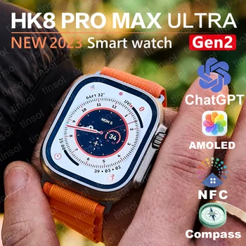 ChatGPT Gen 2 HK8 Pro Max Amoled смарт-часы 49 мм с беспроводной зарядкой Bluetooth Call Мужские Серии 8 NFC Женские умные часы 2023