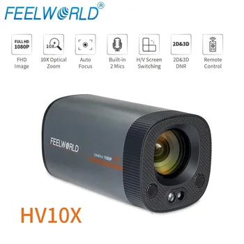 FEELWORLD HV10X Профессиональная Видеокамера 1080P Веб-Камера Микрофоны Пульт Дистанционного Управления 10-Кратный Оптический Зум для Конференц-Видеоблогинга Blogger