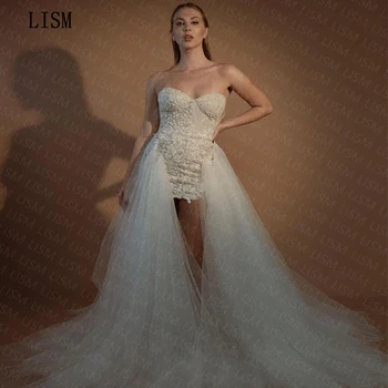 LISM Роскошное свадебное платье без бретелек с асимметричной аппликацией из тюля без рукавов Длиной до пола на заказ