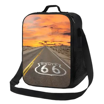 Route 66 Термоизолированная сумка для ланча для женщин, шоссе США, портативная сумка для ланча для кемпинга, путешествий, хранения Бенто, коробка для еды