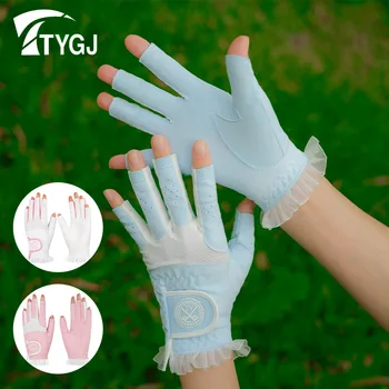 TTYGJ 1 Пара женских дышащих перчаток для гольфа с открытыми пальцами, женские спортивные варежки с сенсорным экраном с рюшами, солнцезащитные Перчатки для гольфа, Аксессуары