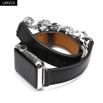 URVOI Leather Gourmette Metal Double Tour для Apple Watch Band Ultra series 8 7 6 SE 54 ремешок из натуральной кожи для iWatch 41 45