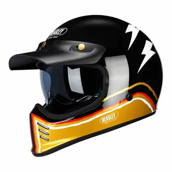 Винтажный байкерский шлем Black Lightning с полным лицом, Износостойкие принадлежности для мотоциклов, дышащий шлем для мотокросса, защита от падения