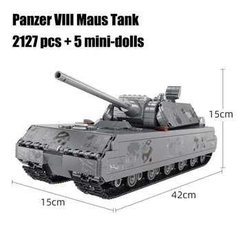 Военный тяжелый танк Panzer VIII Maus Строительные блоки Немецкий солдат Второй мировой войны, полиция, армейское оружие, кирпичи, детские игрушки, подарки для взрослых