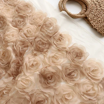 Высококачественная сетчатая ткань с градиентом цвета Хаки, крупная роза, анютины глазки, платье tela, Свадебное платье, материал одежды по индивидуальному заказу