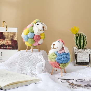 Декор детской комнаты Современная фетровая кукла-овечка, миниатюрный Шерстяной войлочный ягненок, Милые игрушки, декор рабочего стола, Предметы домашнего обихода, подарки для детей
