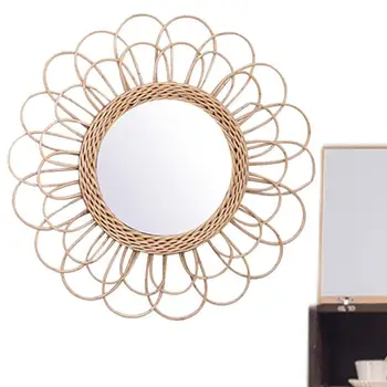 Декоративные зеркала, круглое зеркало для макияжа из ротанга, туалетная комната, Скандинавское настенное зеркальное украшение для домашнего декора