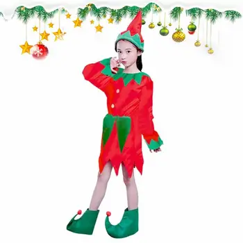 Детские Рождественские пижамы, хлопковые пижамы с эльфом для малышей, шляпа и обувь для вечеринки