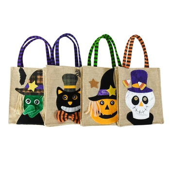 Джутовая сумка на Хэллоуин, сумочка с рисунком тыквы, призрачный череп, любимый детский подарок на Хэллоуин, сумка для хранения предметов декора для вечеринки ужасов