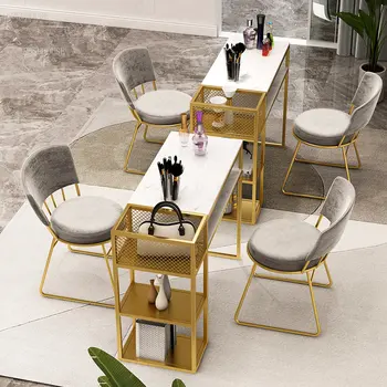 Дизайнерский профессиональный маникюрный стол American Light, роскошные маникюрные столы для салонной мебели, стол для двойного маникюра, набор стульев