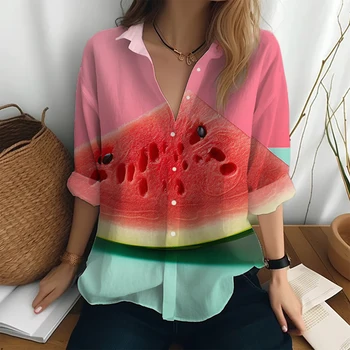 Женская весенне-осенняя новая рубашка, домашняя повседневная рубашка, модная рубашка на пуговицах, топы с длинными рукавами с 3D-принтом 
