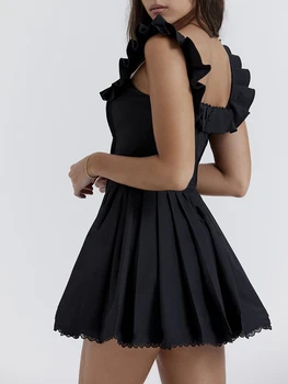 Женское платье-комбинация без рукавов с квадратным вырезом, кружевное Летнее мини-платье в стиле пэчворк, платье трапециевидной формы