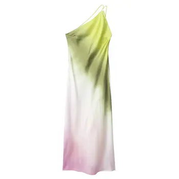Женское повседневное атласное летнее платье ярких цветов с завязками на одно плечо для бодибилдинга, украшенное атласной лентой для бодибилдинга.