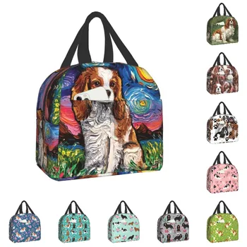 Звездная ночная собака Кавалер Кинг Чарльз Спаниель, изолированная сумка для ланча, сменный холодильник, термос для ланча, для женщин, для детей, для пикника, путешествия