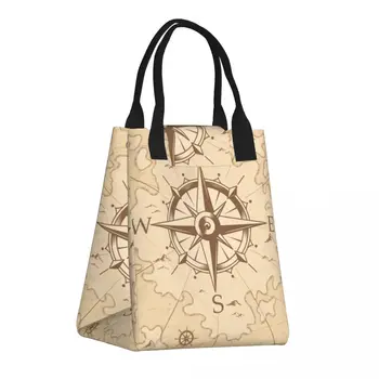 Изготовленная на заказ винтажная сумка для ланча Pirate's Map, женская теплая сумка-холодильник, изолированный ланч-бокс для студенческой школьной работы, сумки для пикника с едой