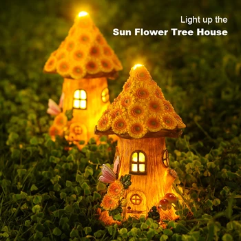 Изготовьте миниатюрный цветочный домик Солнечные светодиодные фонари Садовую фею Уличную дорожку Коттедж из подсолнечной смолы Рождественские огни Украшения