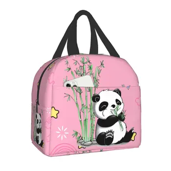 Изолированная сумка для ланча с изображением медведя панды для пикника на открытом воздухе, портативный кулер, термальный ланч-бокс, женские сумки для хранения продуктов для детей, школьной работы