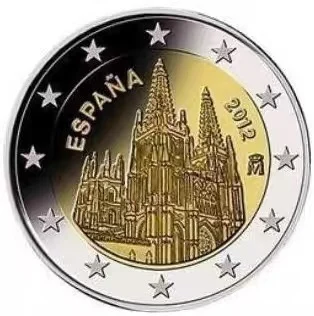 Испания 2012 Серия Всемирного наследия Бургосская церковь Памятная монета номиналом 2 евро Оригинал