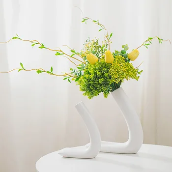 Керамическая ваза в скандинавском стиле Креативная Г-образная гидропонная композиция из сухих цветов Простое украшение
