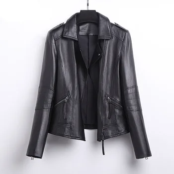 Кожаная куртка из натуральной кожи, весенне-осенние модные Корейские мотоциклетные куртки из высококачественной овчины для женщин, одежда Zm