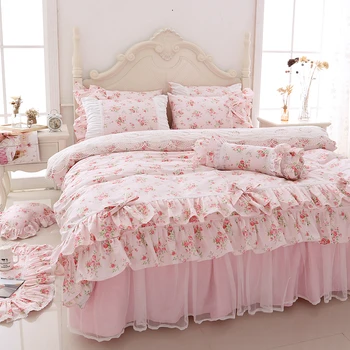 Комплект постельного белья со свежим садовым цветком в корейском стиле dream princess, хлопковая кружевная юбка с оборками, наволочка, набор пододеяльников HM03A