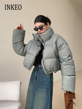Корейский стиль, женская короткая пуховая куртка с капюшоном, осень-зима 2023, Однотонная Молния, Оверсайз, 90% белый утиный пух, теплое пальто INKEO 3O125