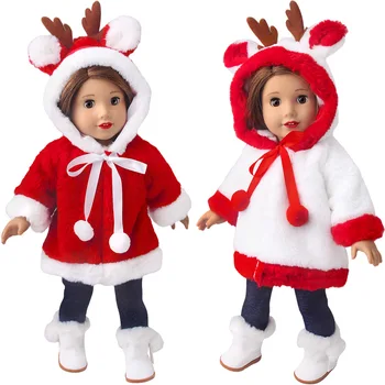 Красно-белые толстовки с капюшоном из лосиного рога, пальто, топ, Одежда для кукол Merry Christmas для 18-дюймовых американских кукол, наряды для кукол 1/4 для девочек, аксессуары для кукол, Игрушки