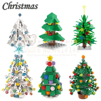 Креативные модели рождественской елки, Строительные блоки, сделай САМ, Снежная елка, Зеленые растения, украшения, Кирпичи MOC, Игрушки для детей, Рождественский подарок
