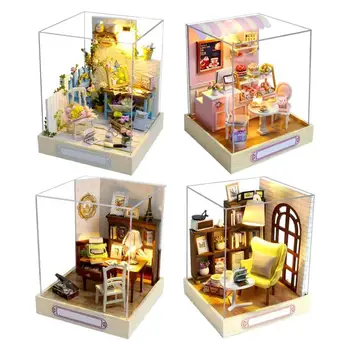 Кукольный домик с наборами мебели Светодиодные фонари Коттеджный комплект для декора