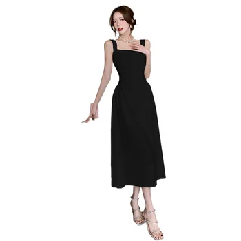 Летний французский дизайн Выглядит маленьким, тонким, облегающее подвесное платье для женщин 2023, новое длинное платье трапециевидной формы