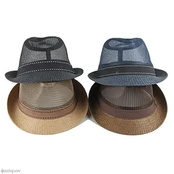 Летняя льняная Дышащая солнцезащитная шляпа, джазовая шляпа, маленькая шляпа, Уличная солнцезащитная шляпа, Мужской кожаный ремень, фетровая кепка Hawkins, Западная ковбойская шляпа, простая