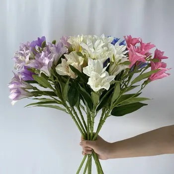 Лилия с 9 головками, искусственный букет свадебных цветов, Домашний декор, Цветочная вечеринка, Украшение рабочего стола в гостиной, Настоящие цветы