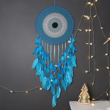 Ловец снов, Светло-Голубые Украшения из перьев, декор комнаты для девочек, Креативный Индийский Ловец снов ручной работы, Подвесной