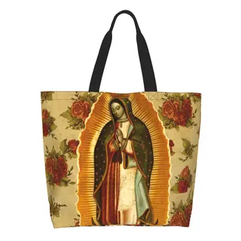 Мексиканская Дева Мария Гваделупская, сумки-тоут, прочная холщовая сумка для покупок, католическая религиозная сумка ChristianSaint, Сумочка