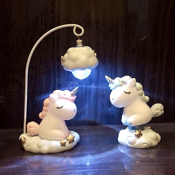 Милый мультяшный светодиодный ночник для домашнего декора, светильник-единорог из смолы, прикроватная настольная лампа для маленьких детей, подарок на День рождения для девочек