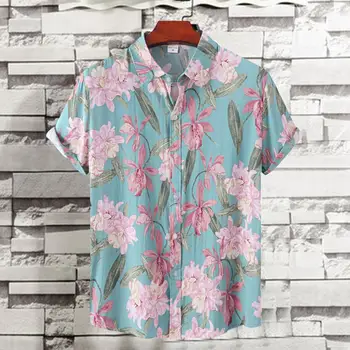 Мужская рубашка с коротким рукавом, универсальная верхняя одежда из мягкой хлопчатобумажной смеси для отдыха, однобортная мужская рубашка с цветочным принтом для отпуска