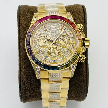 Мужские часы с круглым циферблатом, лучший бренд класса люкс, с бриллиантами, полностью автоматические механические мужские часы, водонепроницаемые часы