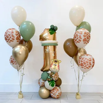Набор воздушных шаров с жирафом в джунглях, Детские Украшения для Свадебной вечеринки с Днем Рождения, Пятнистый Воздушный шар, Набор воздушных шаров с цифровыми колонками 0-9, Globos