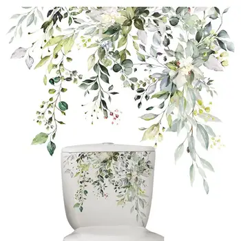 Наклейки для туалета с растениями и цветами, наклейка на стены ванной комнаты, водонепроницаемый Самоклеящийся декор для настенных художественных вывесок, Съемное сиденье для унитаза