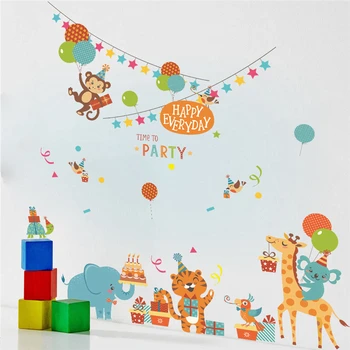 Наклейки на стену в стиле вечеринки с мультяшными животными для украшения детской комнаты, панно в стиле сафари, сделай сам, Наклейка для дома, Обезьяна, Жираф