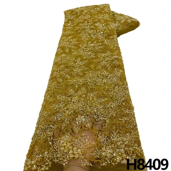 Новейшая роскошная и элегантная вышитая тяжелая кружевная ткань HFX 2023, африканский тюль, кружевная ткань с блестками, свадебное платье для вечеринки
