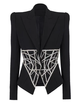 Новейший дизайнерский пиджак HIGH STREET 2023 года, женский приталенный блейзер с потрясающими бриллиантами и камнями, расшитый бисером.