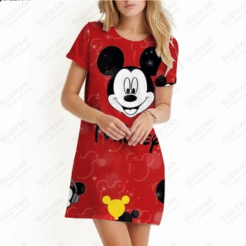 Новое модное женское платье с темпераментной свободной 3D-печатью Disney, Элегантное женское платье трапециевидной формы, дышащее платье с коротким рукавом