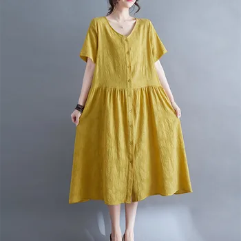 Новое поступление 2023 года, жаккардовое однобортное свободное летнее платье Vneck в японском стиле, офисное женское рабочее платье, модное женское повседневное платье